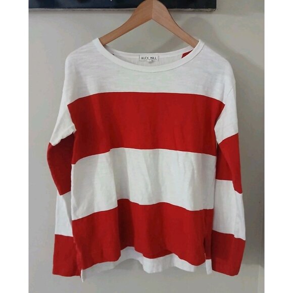 Alex Mill Francoise Striped Tee Top Size Small White Red Nautical Cotton - Picture 1 of 10